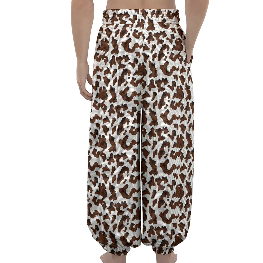 Brown And White Cow Pattern Print Lantern Pants
