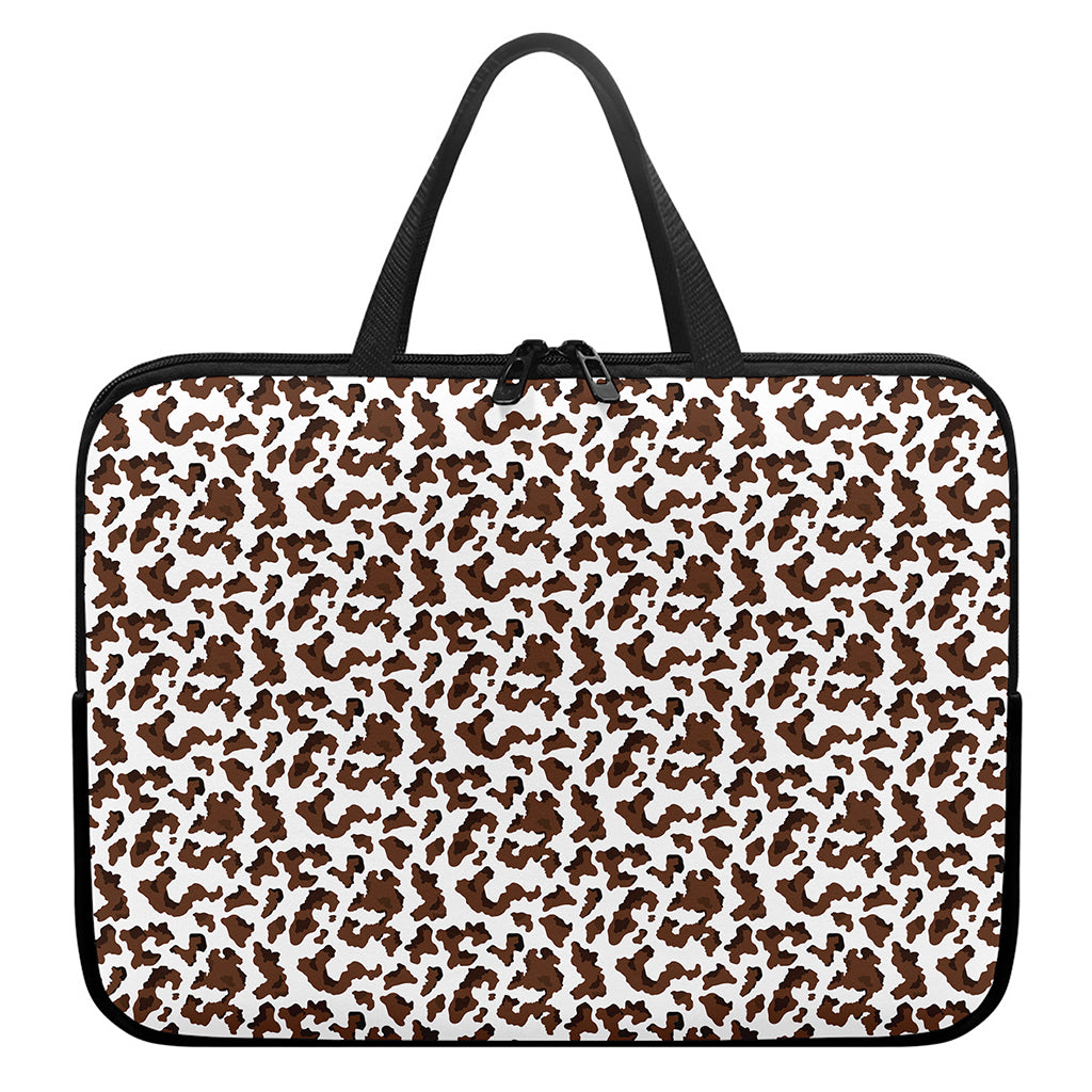 Brown And White Cow Pattern Print Laptop Sleeve With Handle