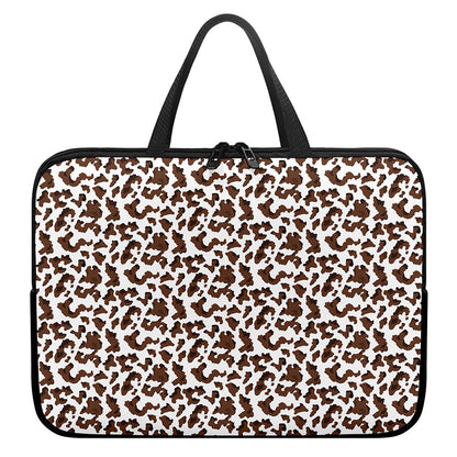 Brown And White Cow Pattern Print Laptop Sleeve With Handle