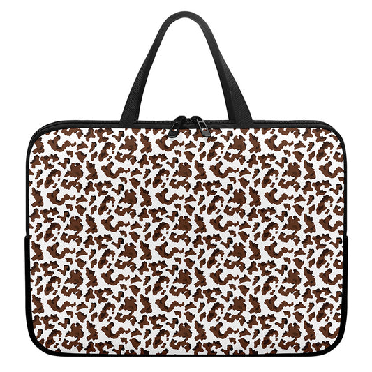 Brown And White Cow Pattern Print Laptop Sleeve With Handle