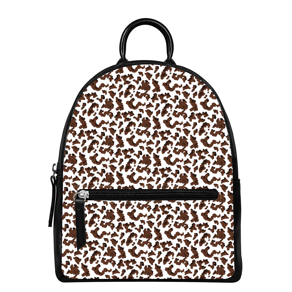 Brown And White Cow Pattern Print Leather Backpack