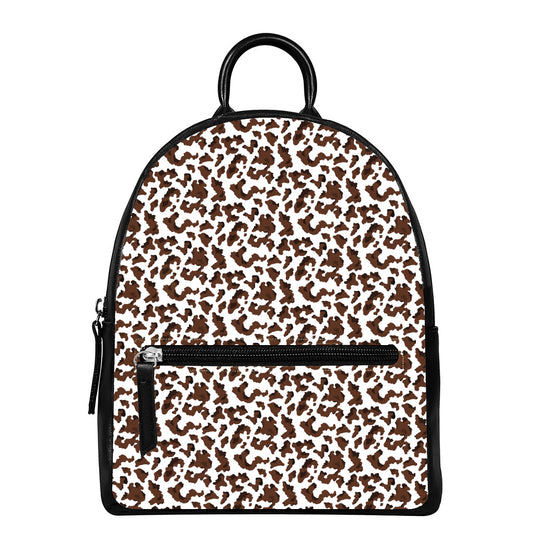 Brown And White Cow Pattern Print Leather Backpack