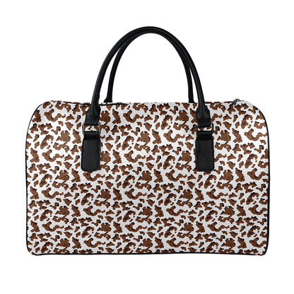 Brown And White Cow Pattern Print Leather Duffle Bag