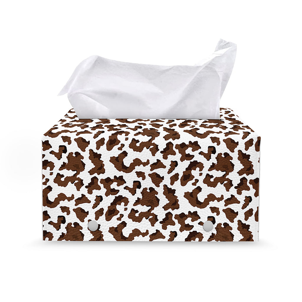 Brown And White Cow Pattern Print Leather Tissue Box Cover