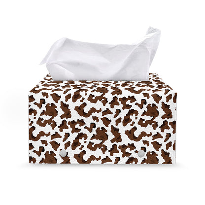 Brown And White Cow Pattern Print Leather Tissue Box Cover