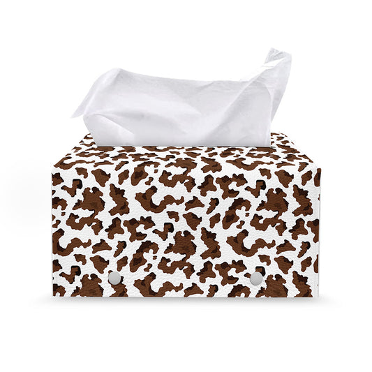 Brown And White Cow Pattern Print Leather Tissue Box Cover