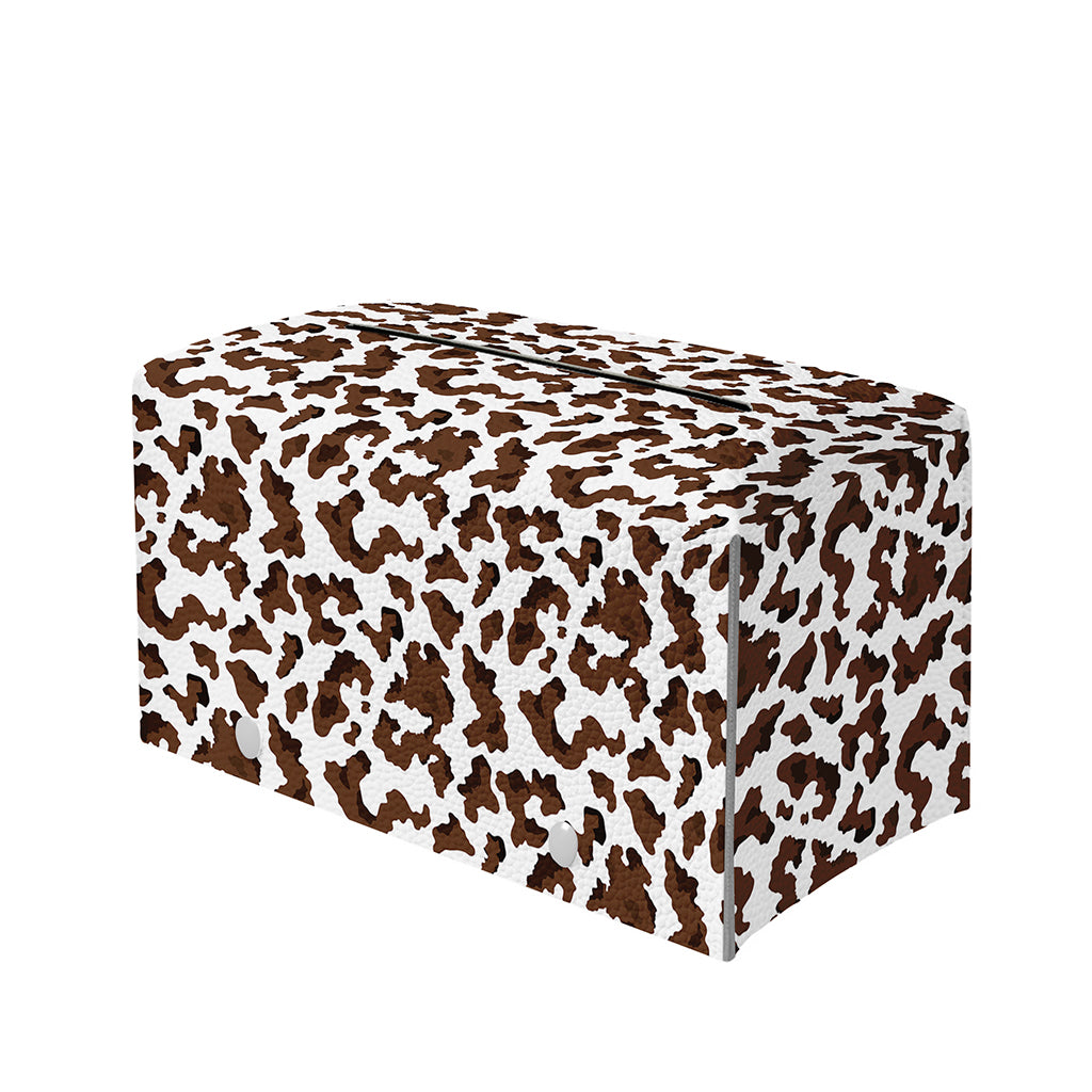 Brown And White Cow Pattern Print Leather Tissue Box Cover