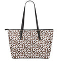 Brown And White Cow Pattern Print Leather Tote Bag With Zipper