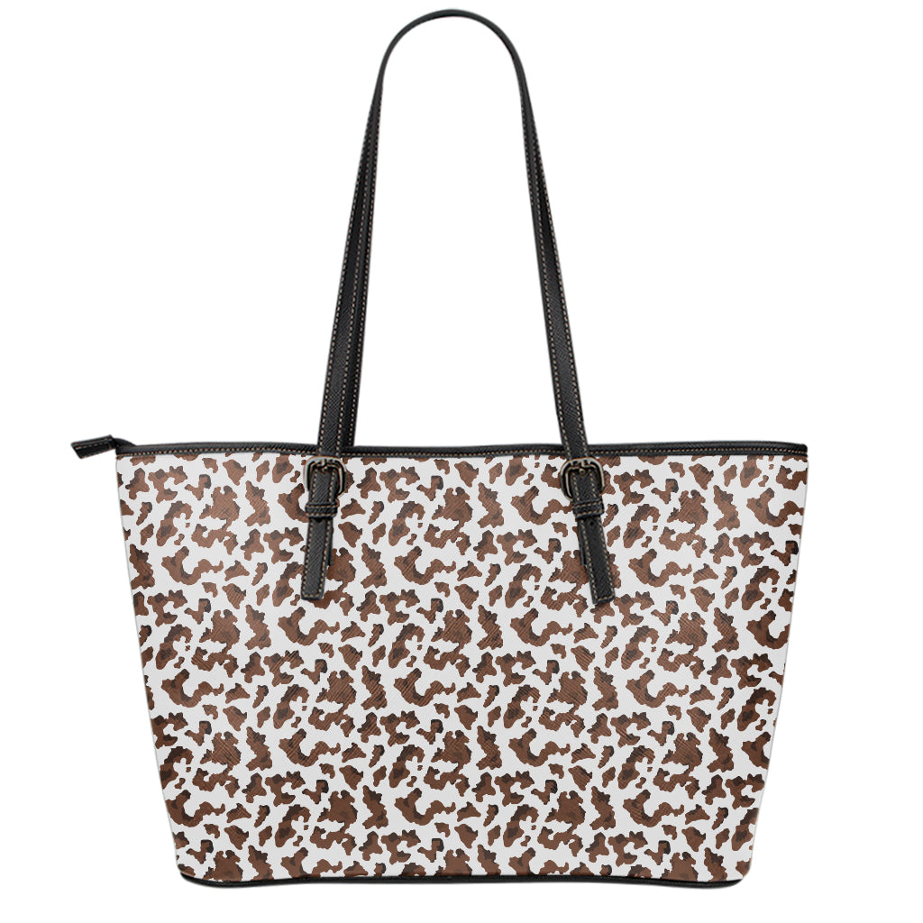Brown And White Cow Pattern Print Leather Tote Bag