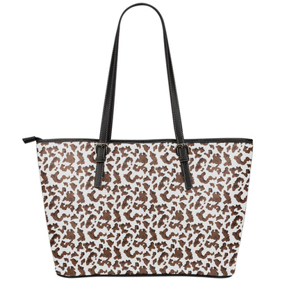 Brown And White Cow Pattern Print Leather Tote Bag