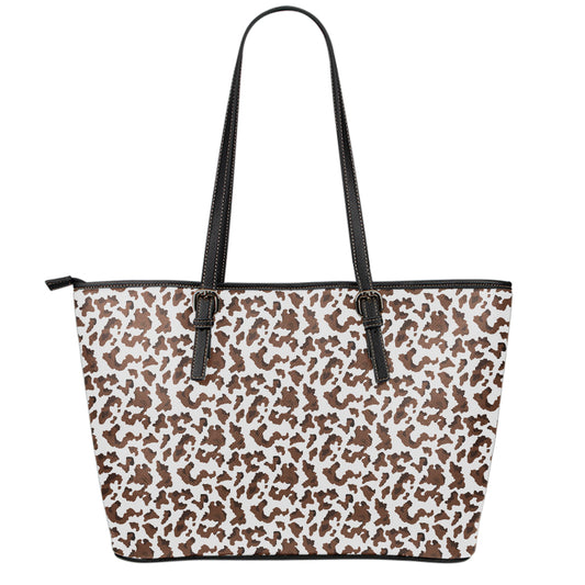 Brown And White Cow Pattern Print Leather Tote Bag