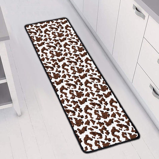 Brown And White Cow Pattern Print Long Kitchen Mat