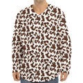 Brown And White Cow Pattern Print Long Sleeve Baseball Jersey