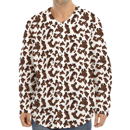 Brown And White Cow Pattern Print Long Sleeve Baseball Jersey