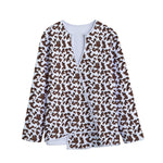 Brown And White Cow Pattern Print Long Sleeve Short Coat
