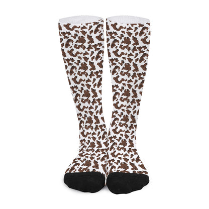 Brown And White Cow Pattern Print Long Socks