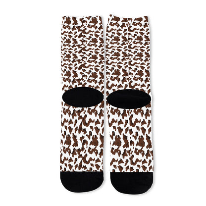 Brown And White Cow Pattern Print Long Socks