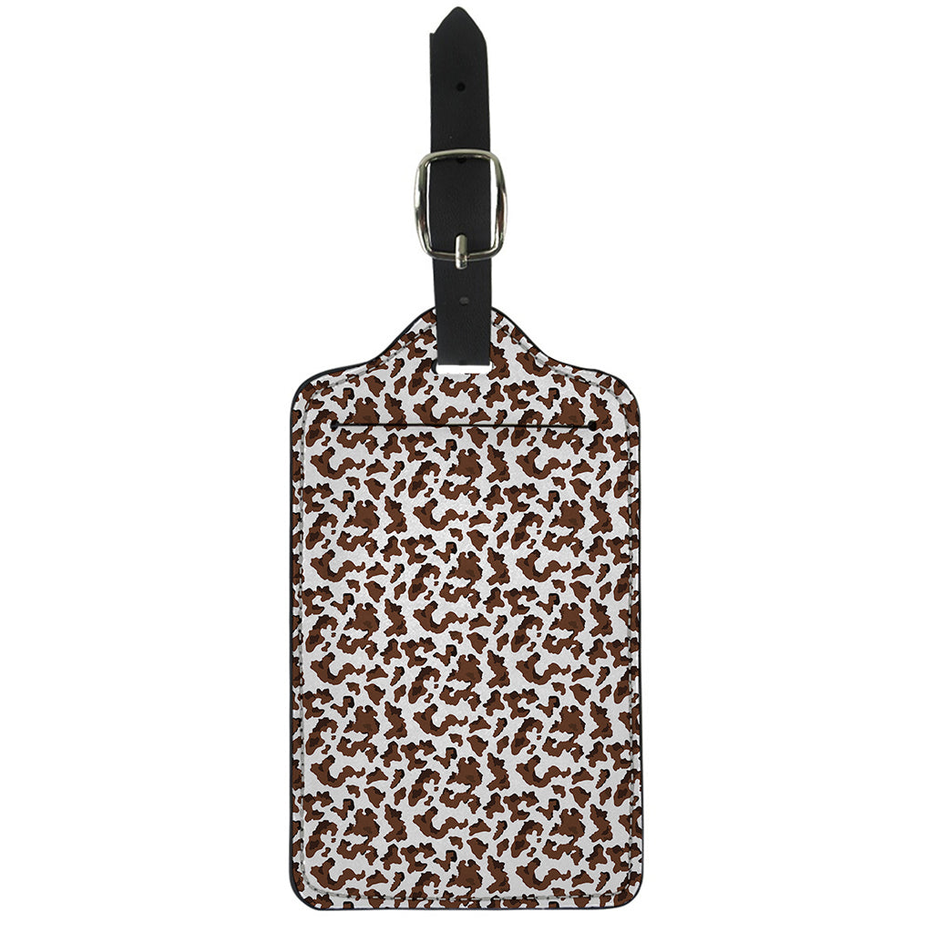 Brown And White Cow Pattern Print Luggage Tag