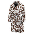 Brown And White Cow Pattern Print Men's Bathrobe