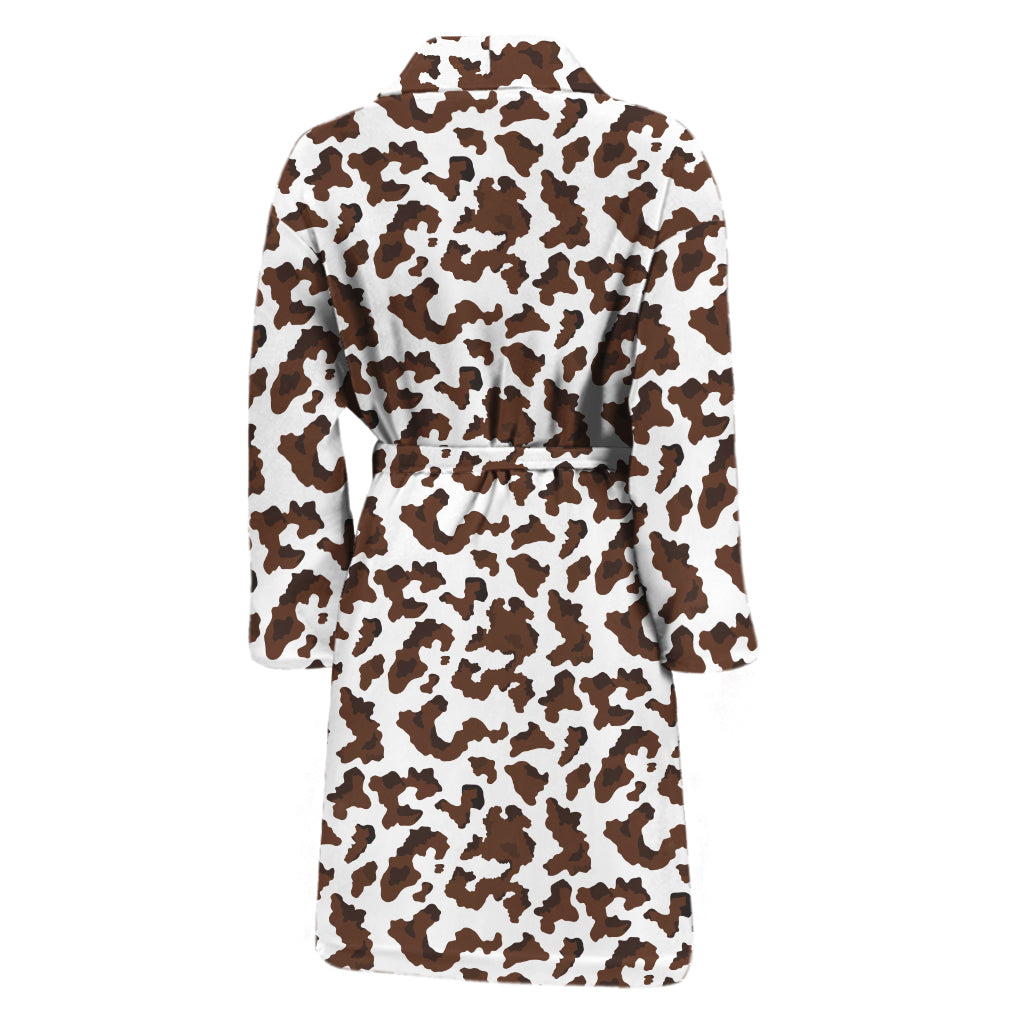 Brown And White Cow Pattern Print Men's Bathrobe