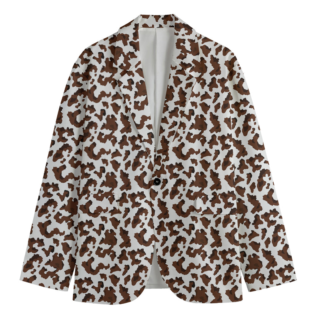 Brown And White Cow Pattern Print Men's Blazer