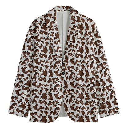 Brown And White Cow Pattern Print Men's Blazer