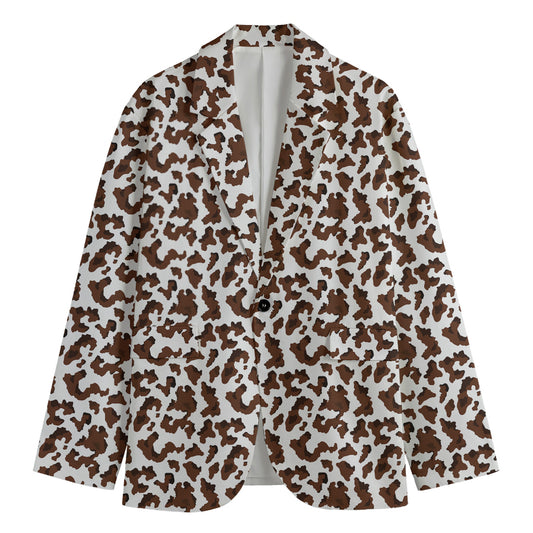 Brown And White Cow Pattern Print Men's Blazer