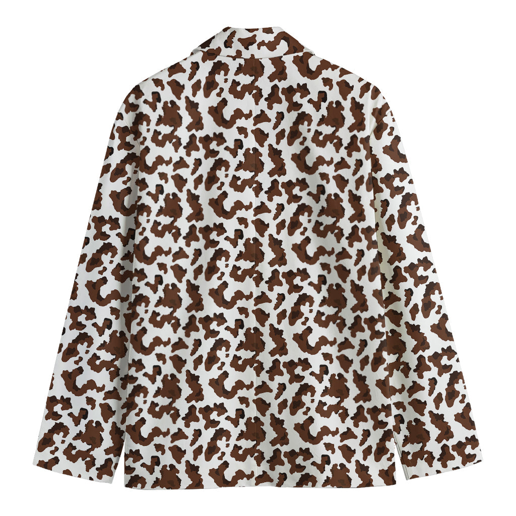 Brown And White Cow Pattern Print Men's Blazer