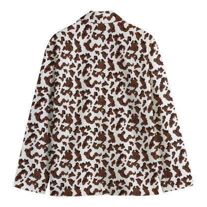 Brown And White Cow Pattern Print Men's Blazer