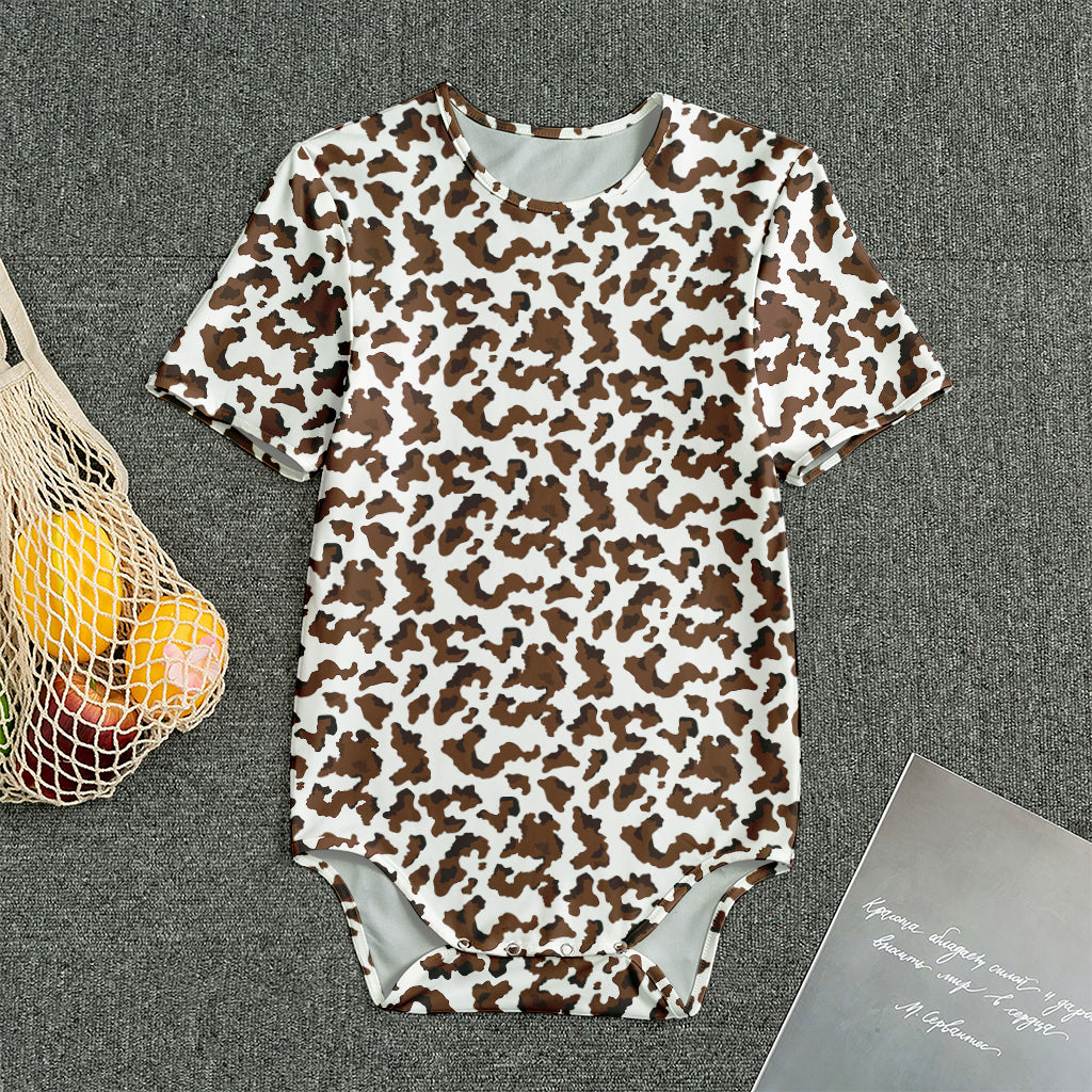Brown And White Cow Pattern Print Men's Bodysuit