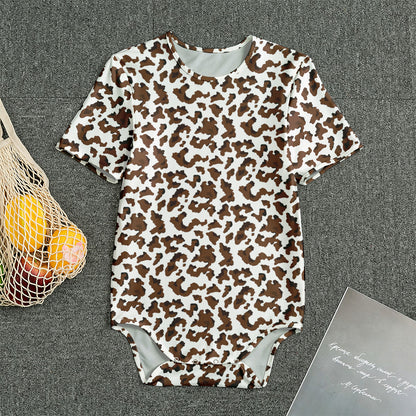 Brown And White Cow Pattern Print Men's Bodysuit