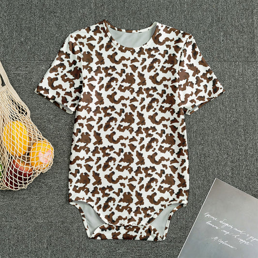 Brown And White Cow Pattern Print Men's Bodysuit