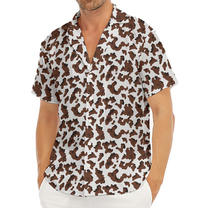 Brown And White Cow Pattern Print Men's Deep V-Neck Shirt