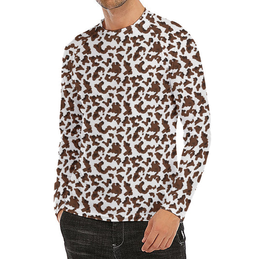 Brown And White Cow Pattern Print Men's Long Sleeve Rash Guard