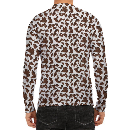 Brown And White Cow Pattern Print Men's Long Sleeve Rash Guard