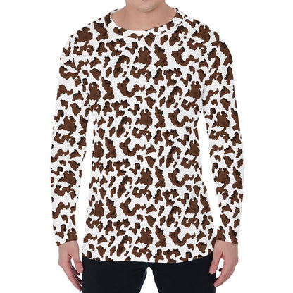 Brown And White Cow Pattern Print Men's Long Sleeve T-Shirt