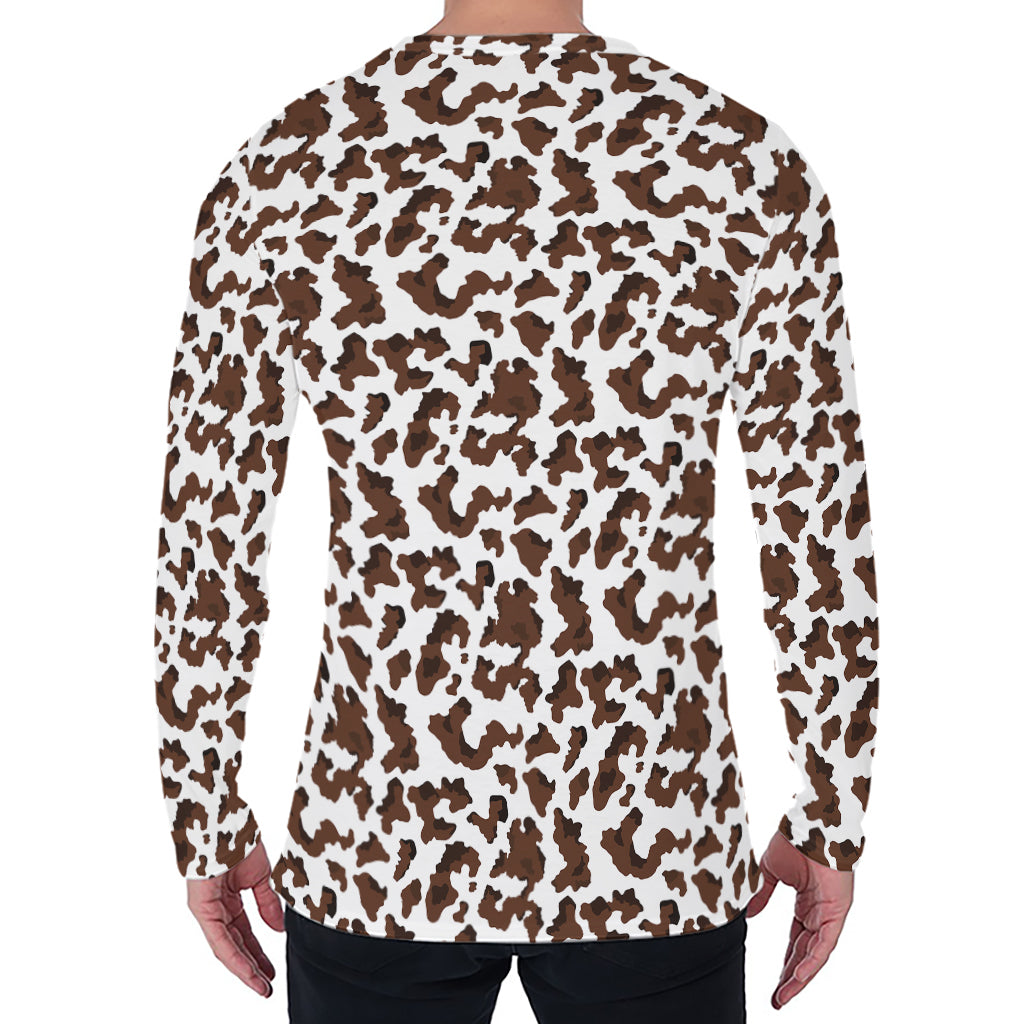 Brown And White Cow Pattern Print Men's Long Sleeve T-Shirt