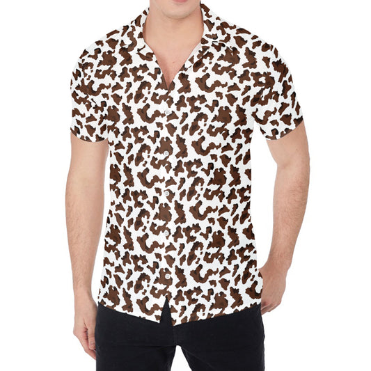 Brown And White Cow Pattern Print Men's Shirt