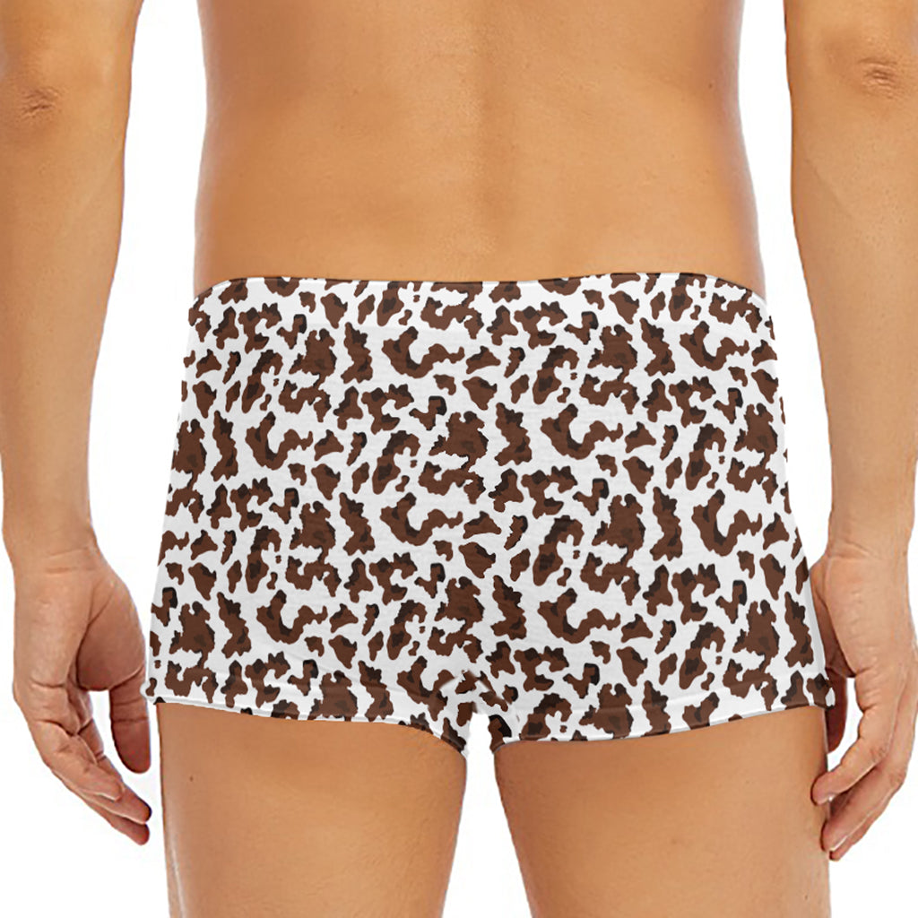 Brown And White Cow Pattern Print Men's Short Boxer Briefs