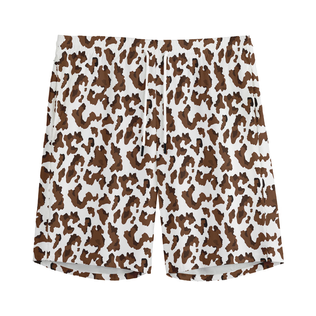 Brown And White Cow Pattern Print Men's Sports Shorts