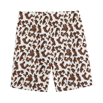 Brown And White Cow Pattern Print Men's Sports Shorts