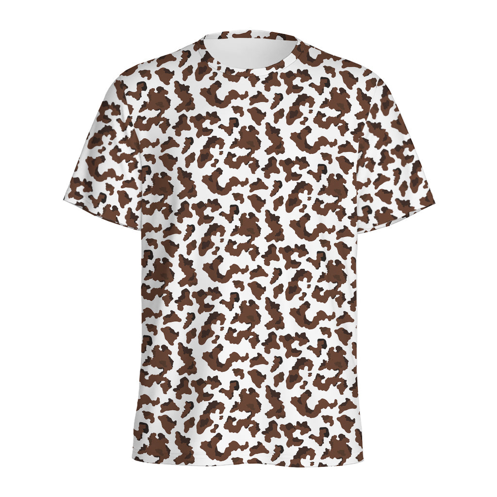 Brown And White Cow Pattern Print Men's Sports T-Shirt