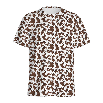 Brown And White Cow Pattern Print Men's Sports T-Shirt
