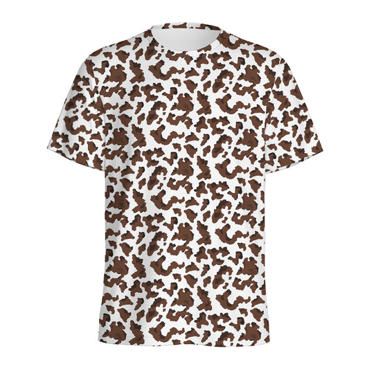 Brown And White Cow Pattern Print Men's Sports T-Shirt