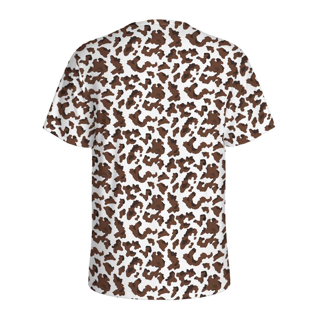 Brown And White Cow Pattern Print Men's Sports T-Shirt
