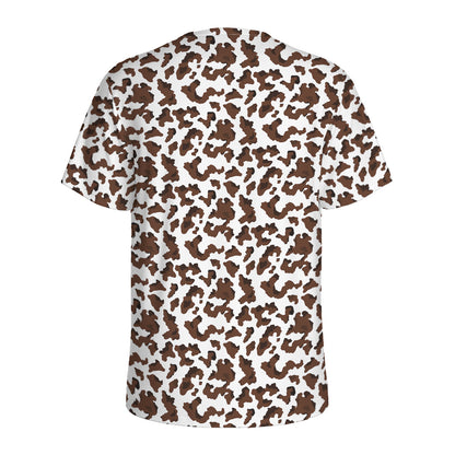Brown And White Cow Pattern Print Men's Sports T-Shirt