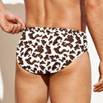 Brown And White Cow Pattern Print Men's Swim Briefs