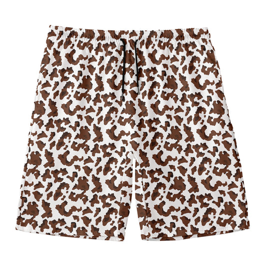 Brown And White Cow Pattern Print Men's Swim Trunks