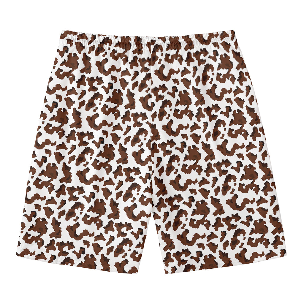 Brown And White Cow Pattern Print Men's Swim Trunks