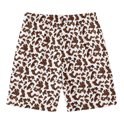 Brown And White Cow Pattern Print Men's Swim Trunks